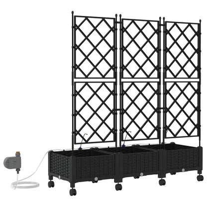 Garden Planter with Irrigation&Wheels 3 pcs Black PP