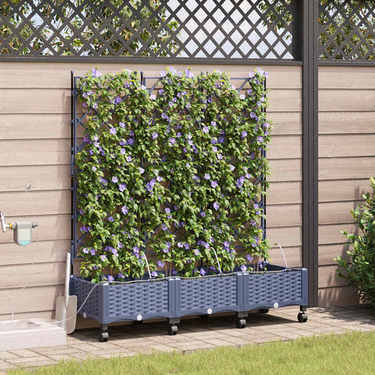 Garden Planter with Irrigation&Wheels 3 pcs Grey PP