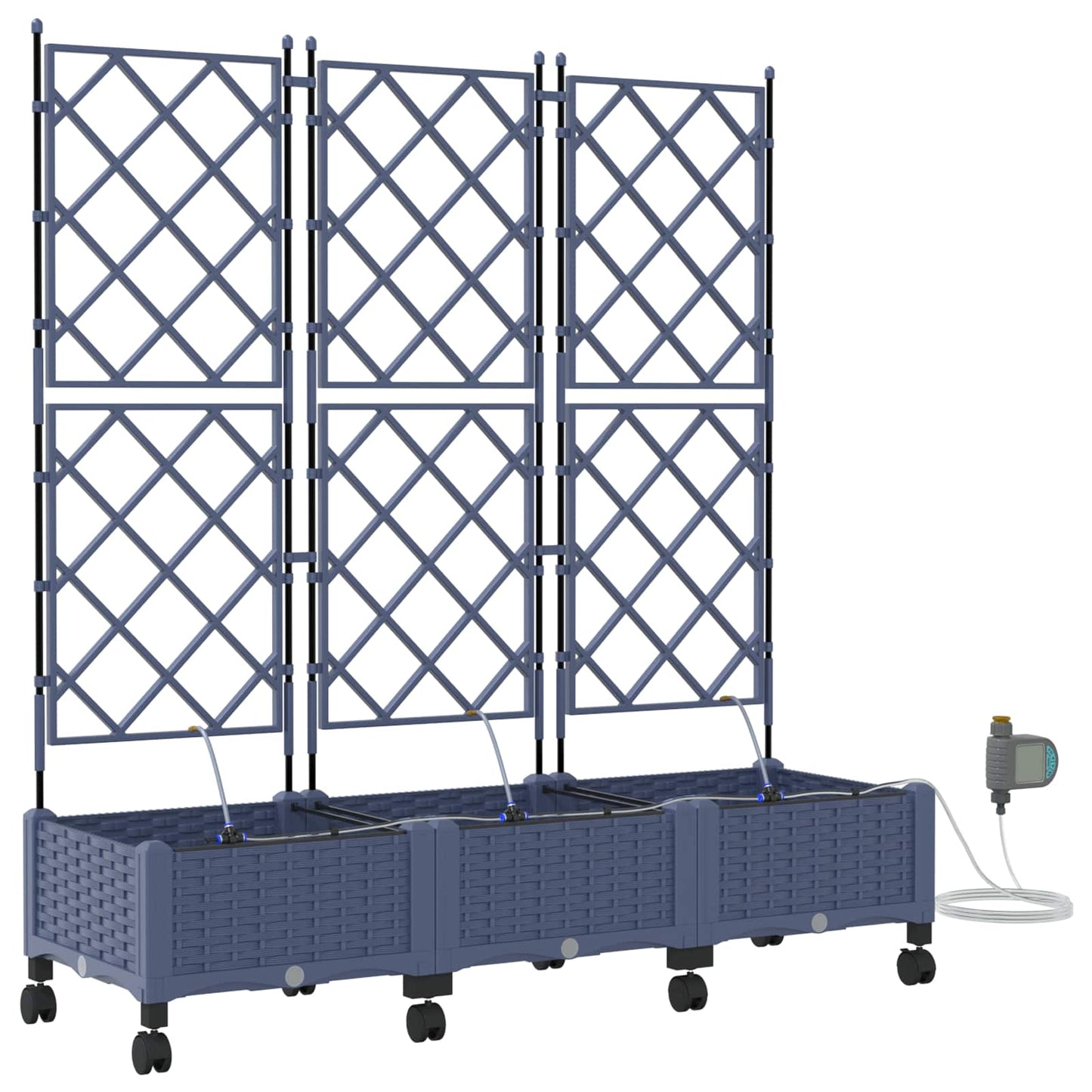 Garden Planter with Irrigation&Wheels 3 pcs Grey PP