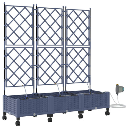 Garden Planter with Irrigation&Wheels 3 pcs Grey PP