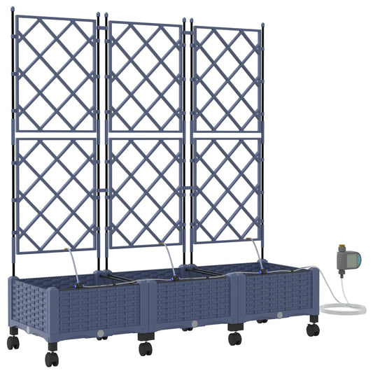 Garden Planter with Irrigation&Wheels 3 pcs Grey PP