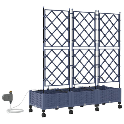 Garden Planter with Irrigation&Wheels 3 pcs Grey PP