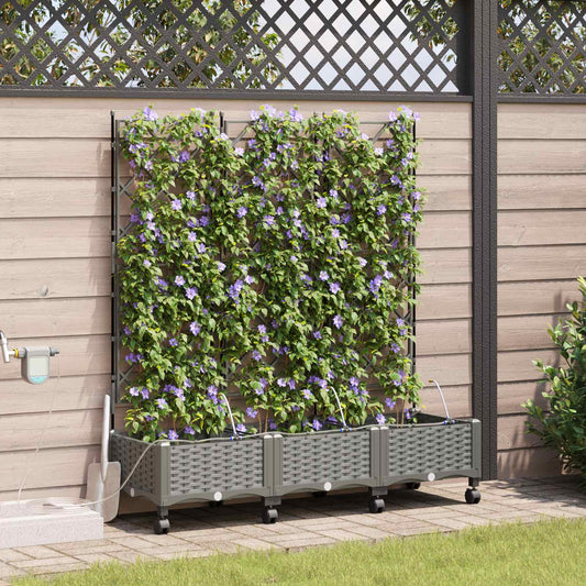 Garden Planter with Irrigation&Wheels 3 pcs Light Grey PP