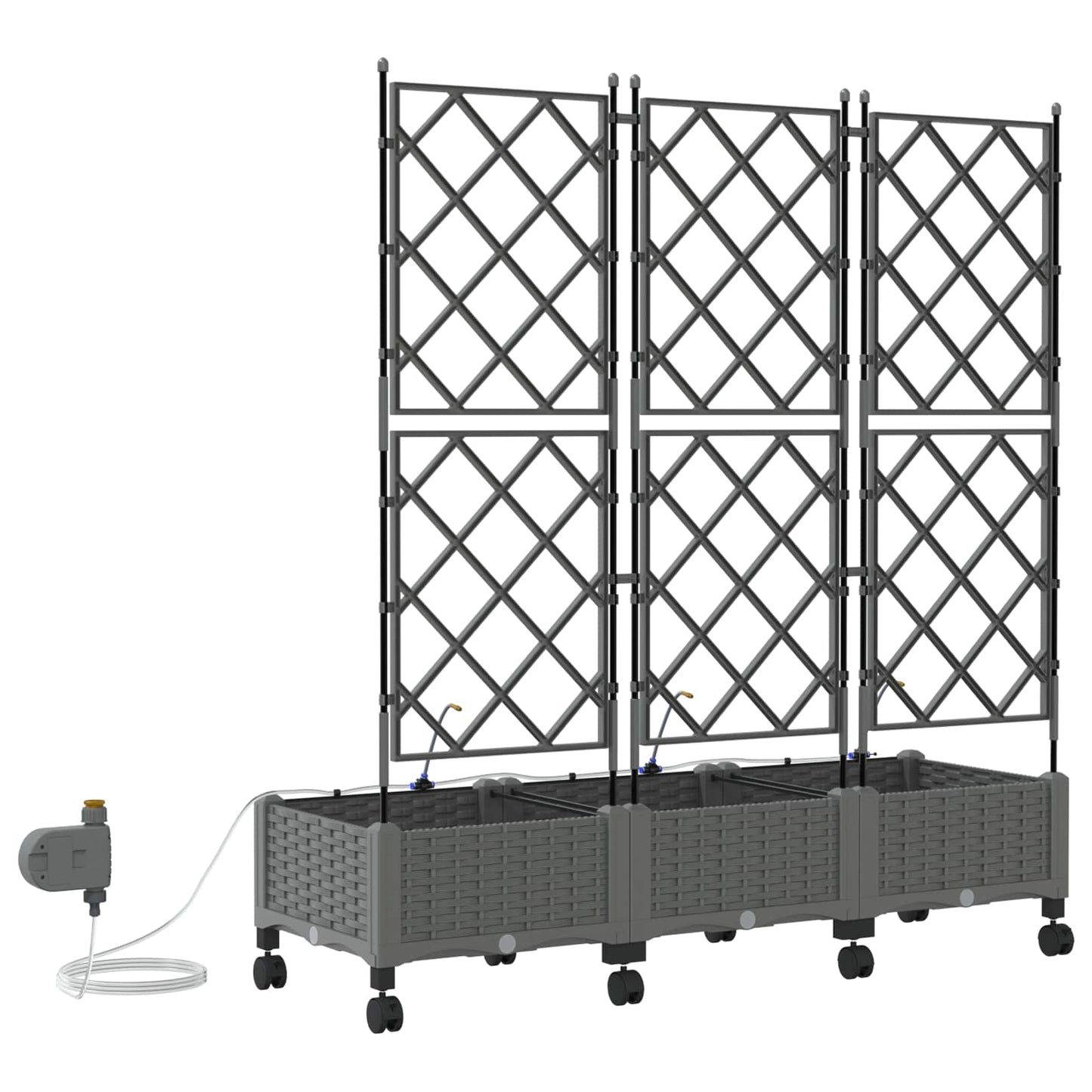 Garden Planter with Irrigation&Wheels 3 pcs Light Grey PP