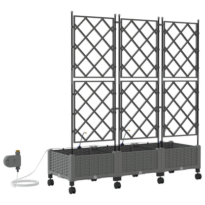 Garden Planter with Irrigation&Wheels 3 pcs Light Grey PP