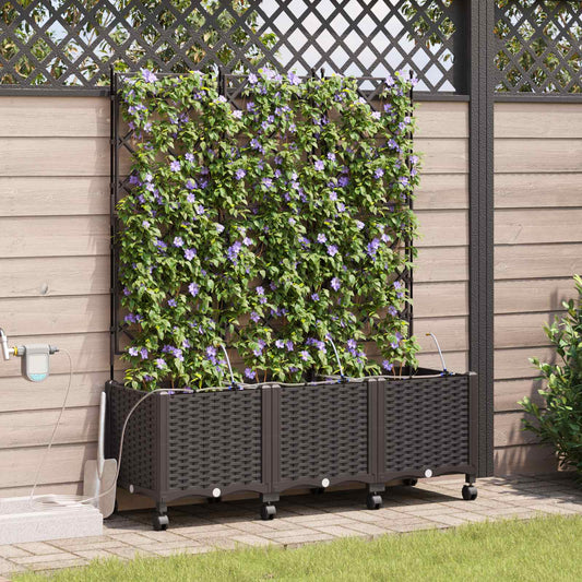 Garden Planter with Irrigation&Wheels 3 pcs Brown PP