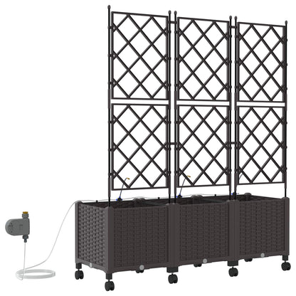 Garden Planter with Irrigation&Wheels 3 pcs Brown PP
