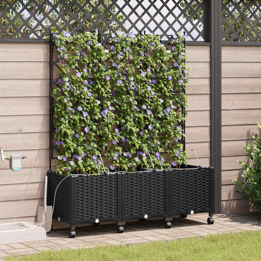 Garden Planter with Irrigation&Wheels 3 pcs Black PP
