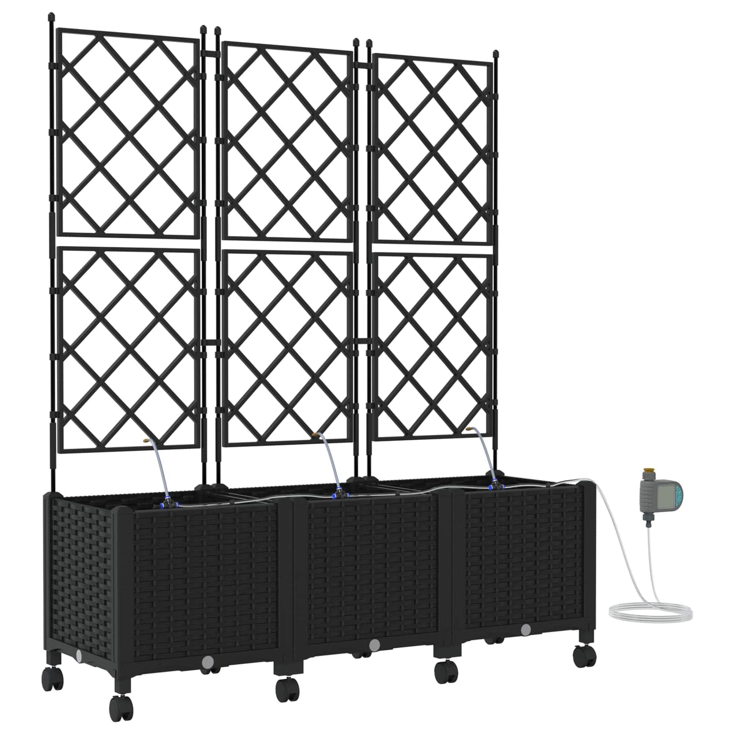 Garden Planter with Irrigation&Wheels 3 pcs Black PP