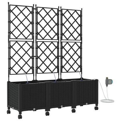 Garden Planter with Irrigation&Wheels 3 pcs Black PP