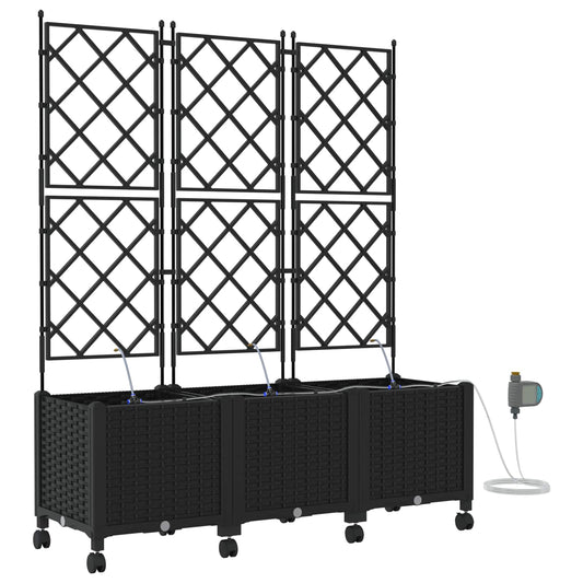 Garden Planter with Irrigation&Wheels 3 pcs Black PP