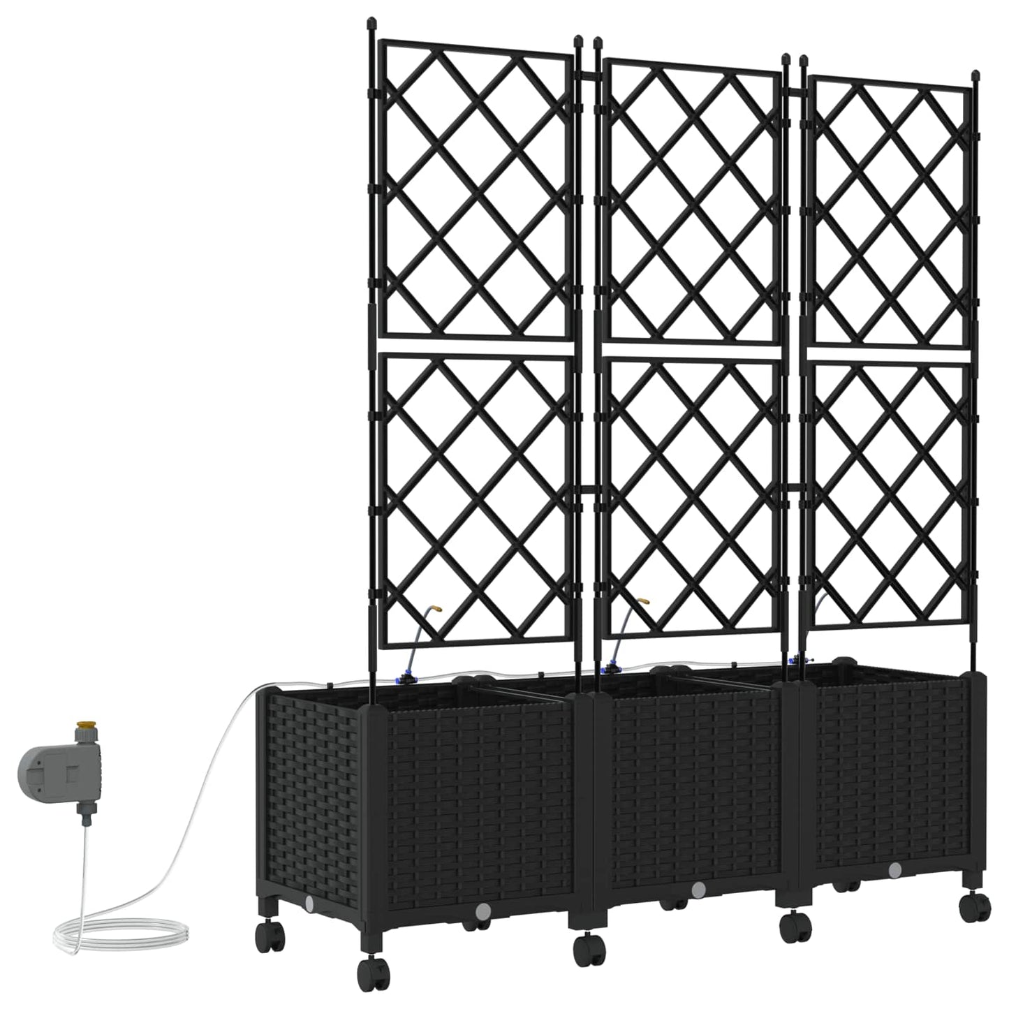 Garden Planter with Irrigation&Wheels 3 pcs Black PP