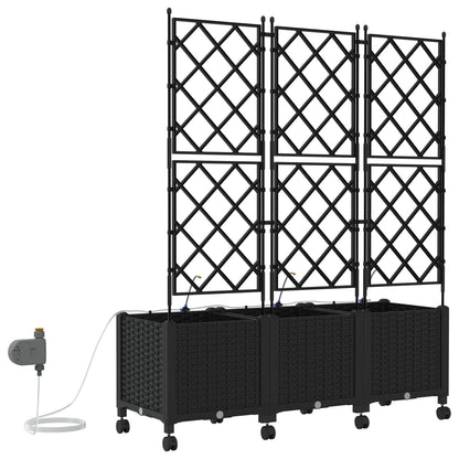 Garden Planter with Irrigation&Wheels 3 pcs Black PP
