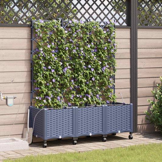 Garden Planter with Irrigation&Wheels 3 pcs Grey PP
