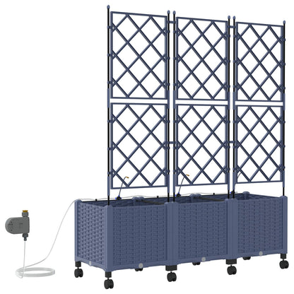 Garden Planter with Irrigation&Wheels 3 pcs Grey PP