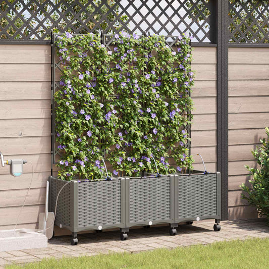 Garden Planter with Irrigation&Wheels 3 pcs Light Grey PP