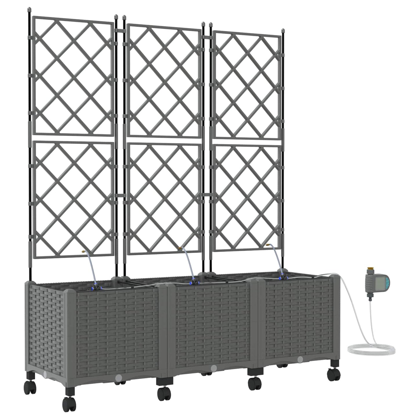 Garden Planter with Irrigation&Wheels 3 pcs Light Grey PP