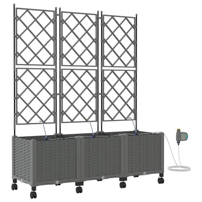 Garden Planter with Irrigation&Wheels 3 pcs Light Grey PP