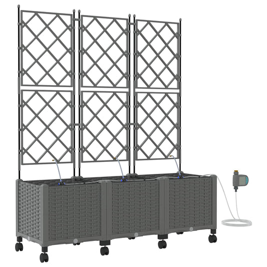 Garden Planter with Irrigation&Wheels 3 pcs Light Grey PP