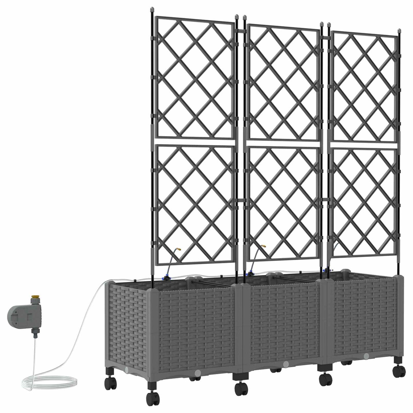 Garden Planter with Irrigation&Wheels 3 pcs Light Grey PP