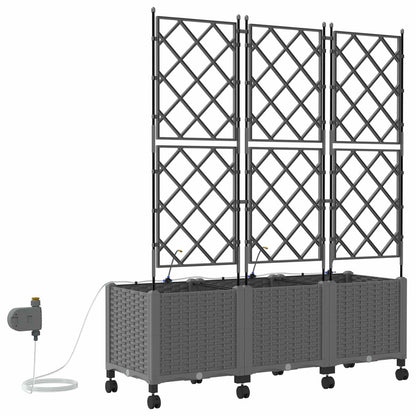 Garden Planter with Irrigation&Wheels 3 pcs Light Grey PP