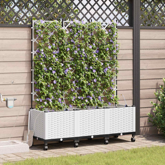 Garden Planter with Irrigation&Wheels 3 pcs White PP