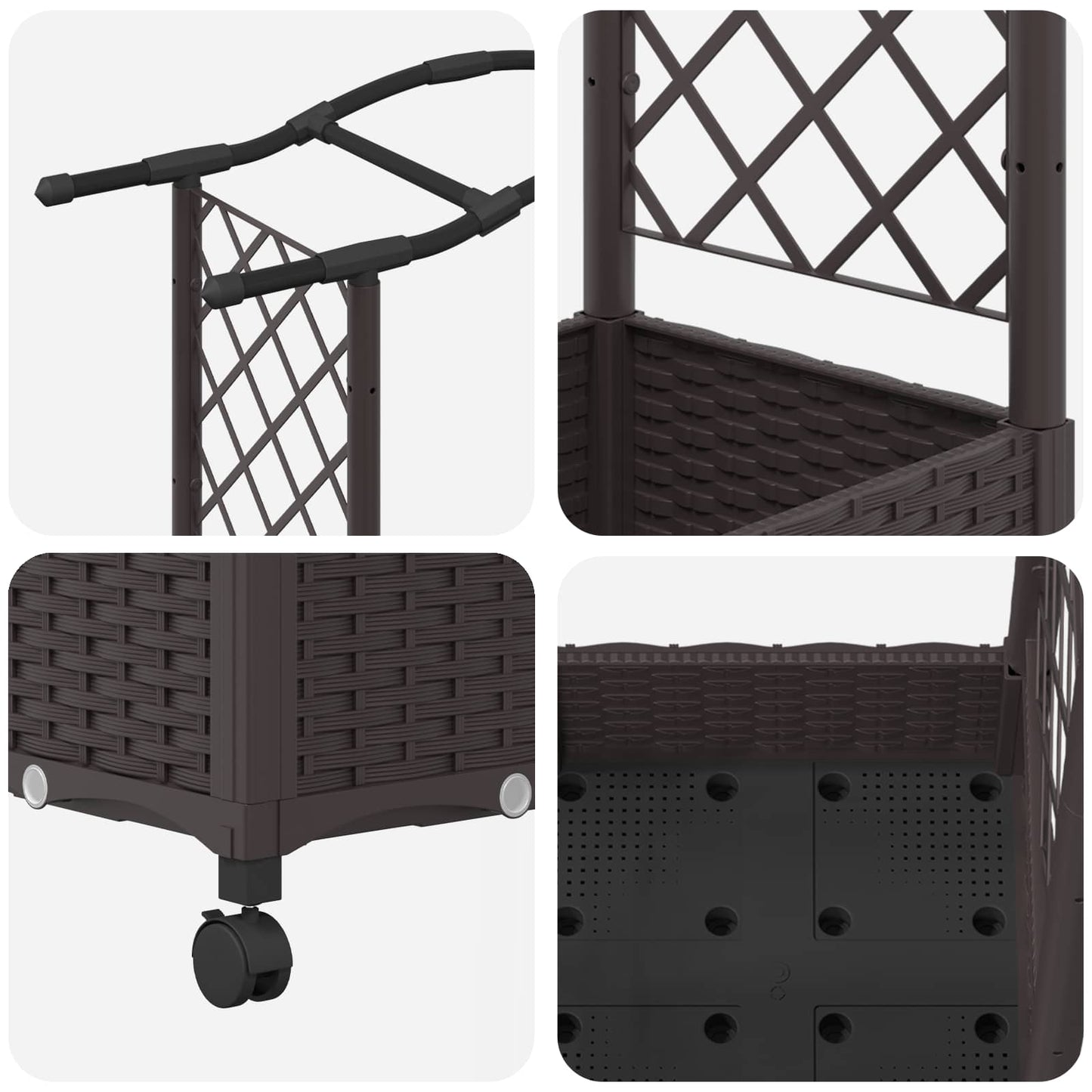 Raised Bed with Trellis and Wheels Brown 169 x 40 x 129 cm PP