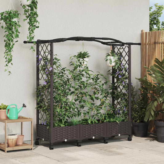 Raised Bed with Trellis and Wheels Brown 169 x 40 x 129 cm PP