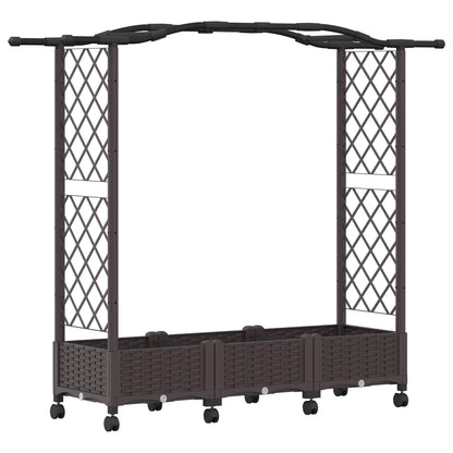 Raised Bed with Trellis and Wheels Brown 169 x 40 x 129 cm PP