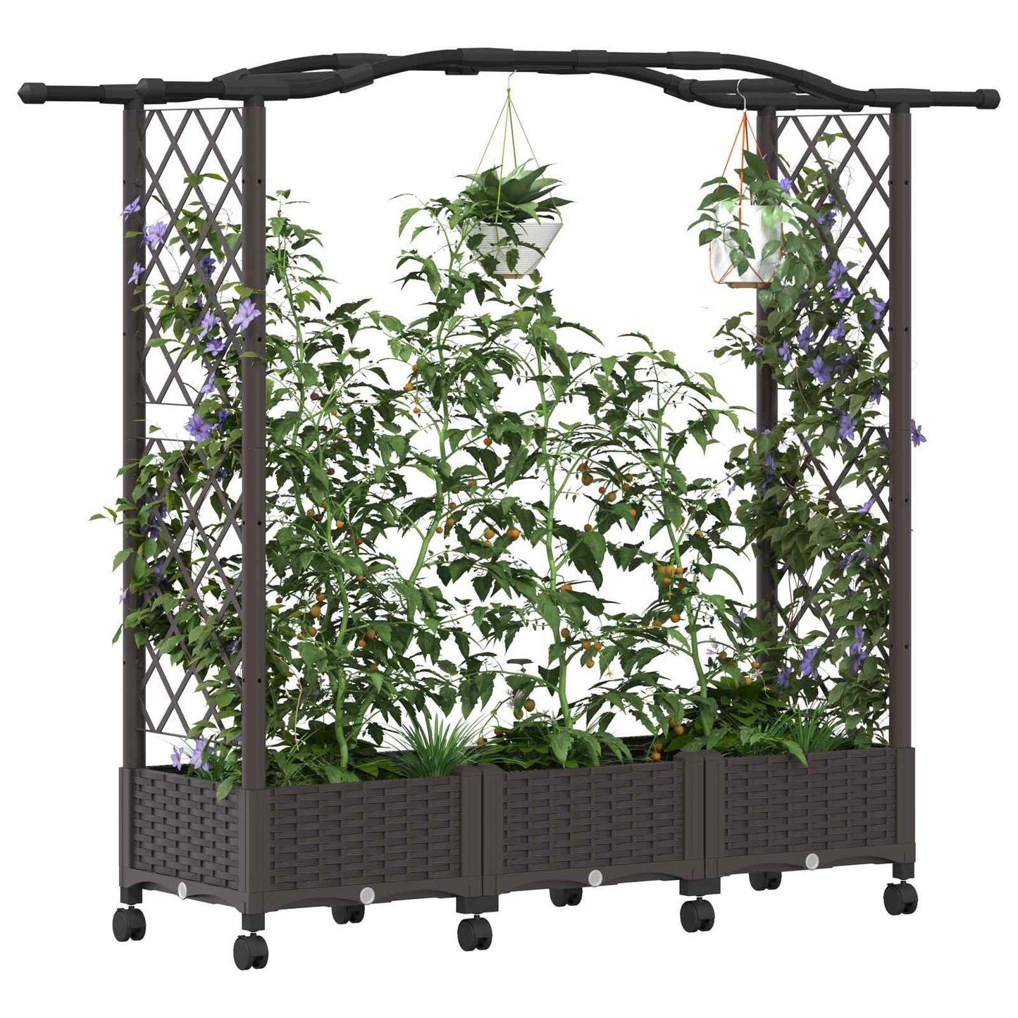 Raised Bed with Trellis and Wheels Brown 169 x 40 x 129 cm PP