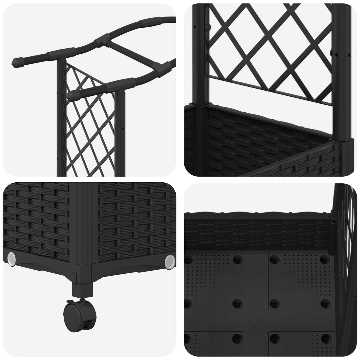 Raised Bed with Trellis and Roof Black 169 x 40 x 129 cm PP