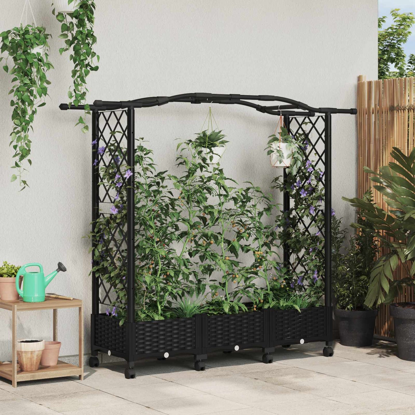 Raised Bed with Trellis and Roof Black 169 x 40 x 129 cm PP