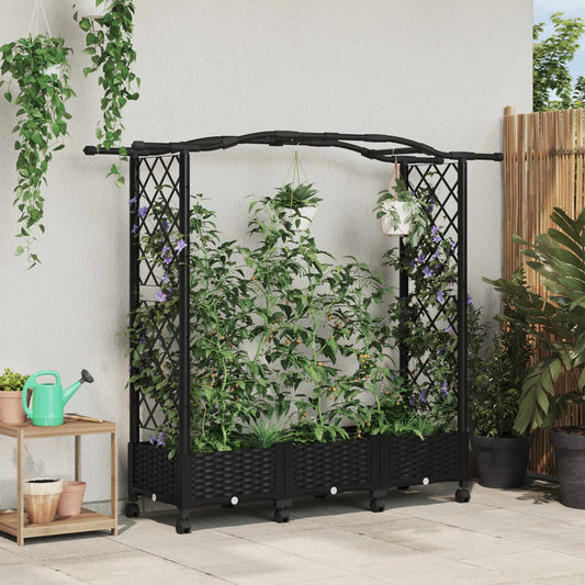 Raised Bed with Trellis and Roof Black 169 x 40 x 129 cm PP