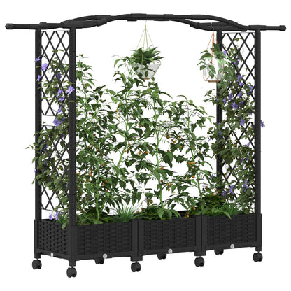 Raised Bed with Trellis and Roof Black 169 x 40 x 129 cm PP