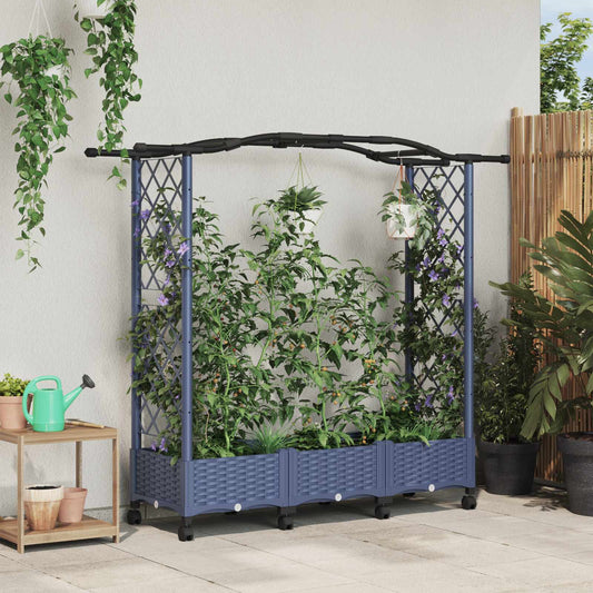 Raised Bed with Trellis and Roof Grey 169 x 40 x 129 cm PP