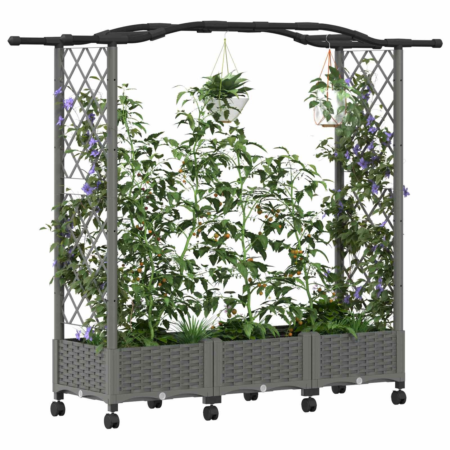 Raised Bed with Trellis and Roof Light Grey 169 x 40 x 129 cm
