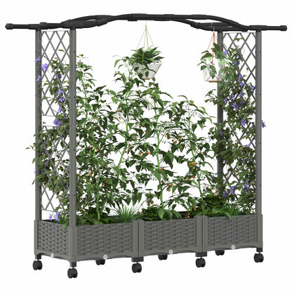 Raised Bed with Trellis and Roof Light Grey 169 x 40 x 129 cm