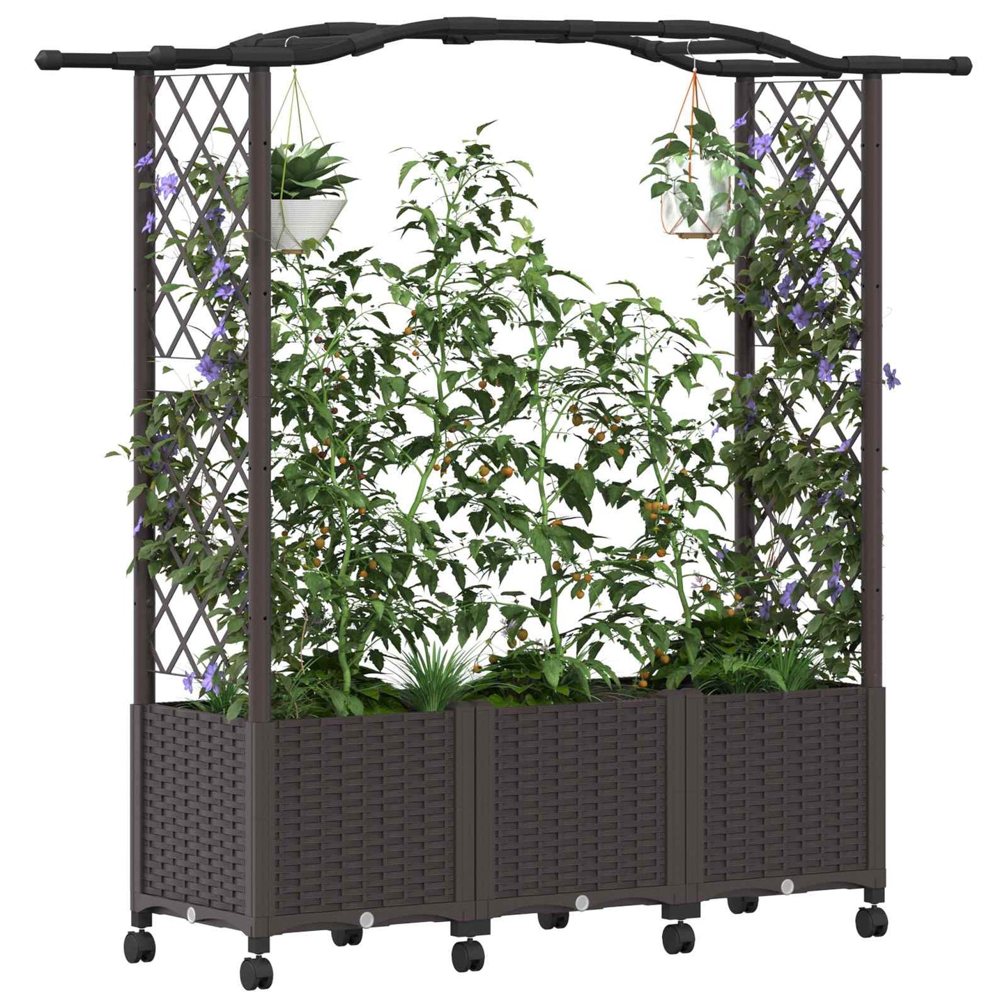 Raised Bed with Trellis and Roof Brown 164 x 40 x 144 cm PP