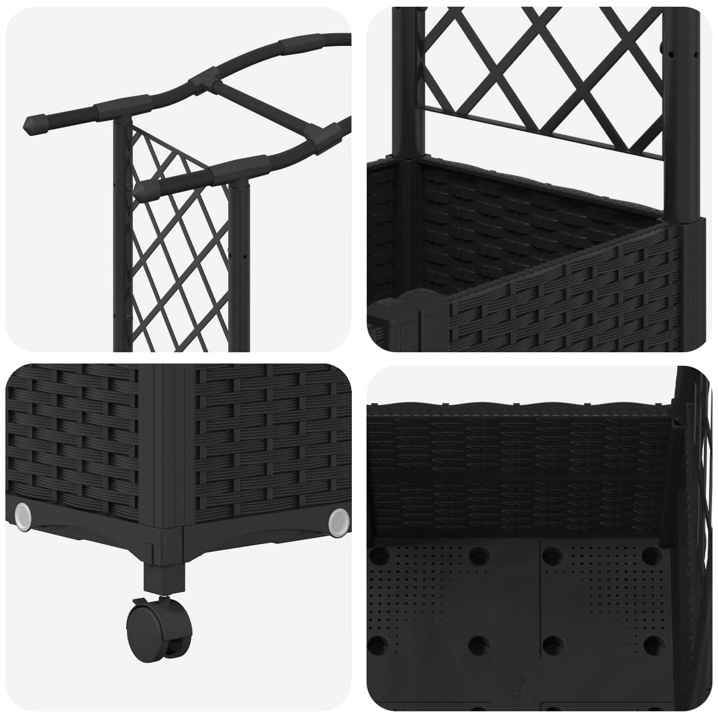 Raised Bed with Trellis and Roof Black 164 x 40 x 144 cm PP