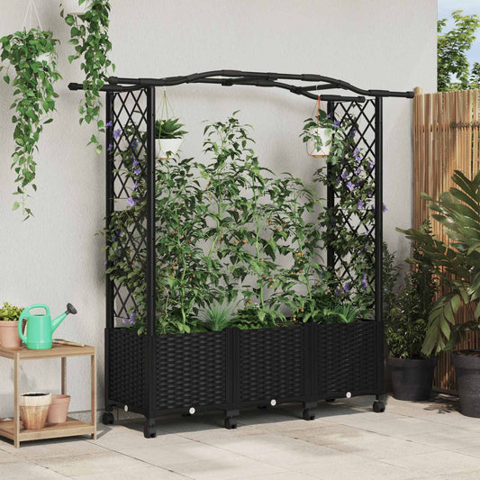 Raised Bed with Trellis and Roof Black 164 x 40 x 144 cm PP
