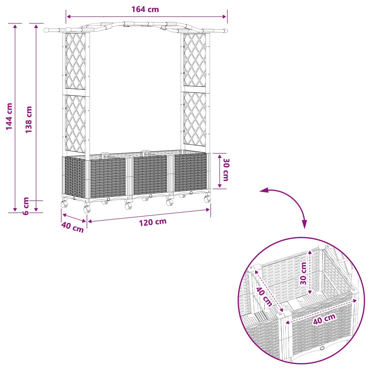 Raised Bed with Trellis and Roof Grey 164 x 40 x 144 cm PP