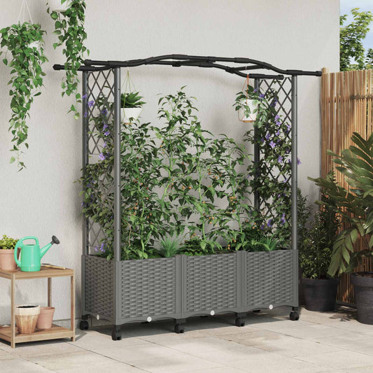 Raised Bed with Trellis and Roof Light Grey 164 x 40 x 144 cm