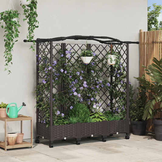 Raised Bed with Trellis and Roof Brown 163 x 40 x 129 cm PP
