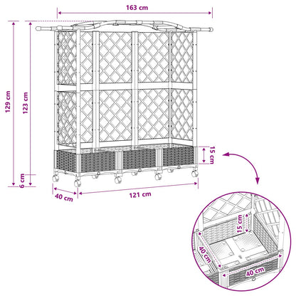 Raised Bed with Trellis and Roof Brown 163 x 40 x 129 cm PP
