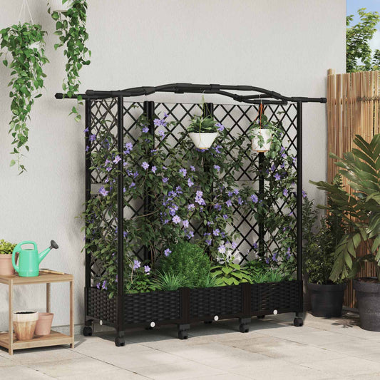 Raised Bed with Trellis and Roof Black 163 x 40 x 129 cm PP