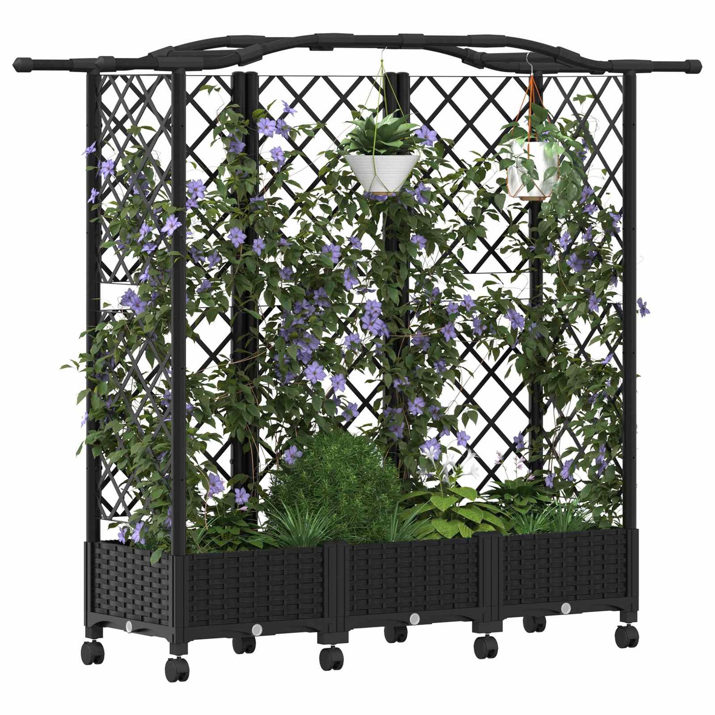 Raised Bed with Trellis and Roof Black 163 x 40 x 129 cm PP