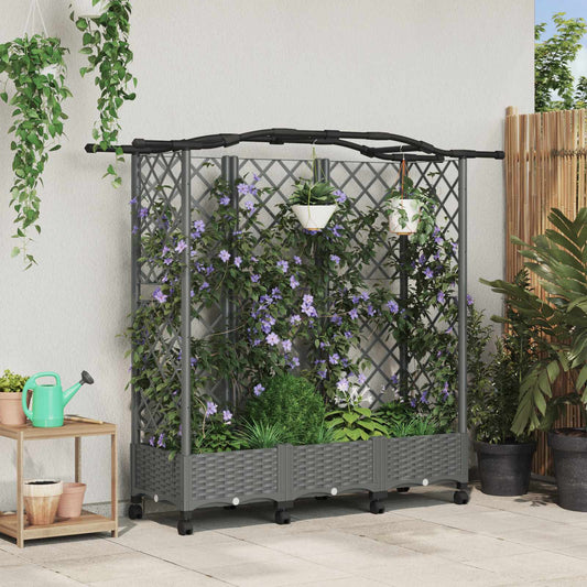 Raised Bed with Trellis and Roof Light Grey 163 x 40 x 129 cm