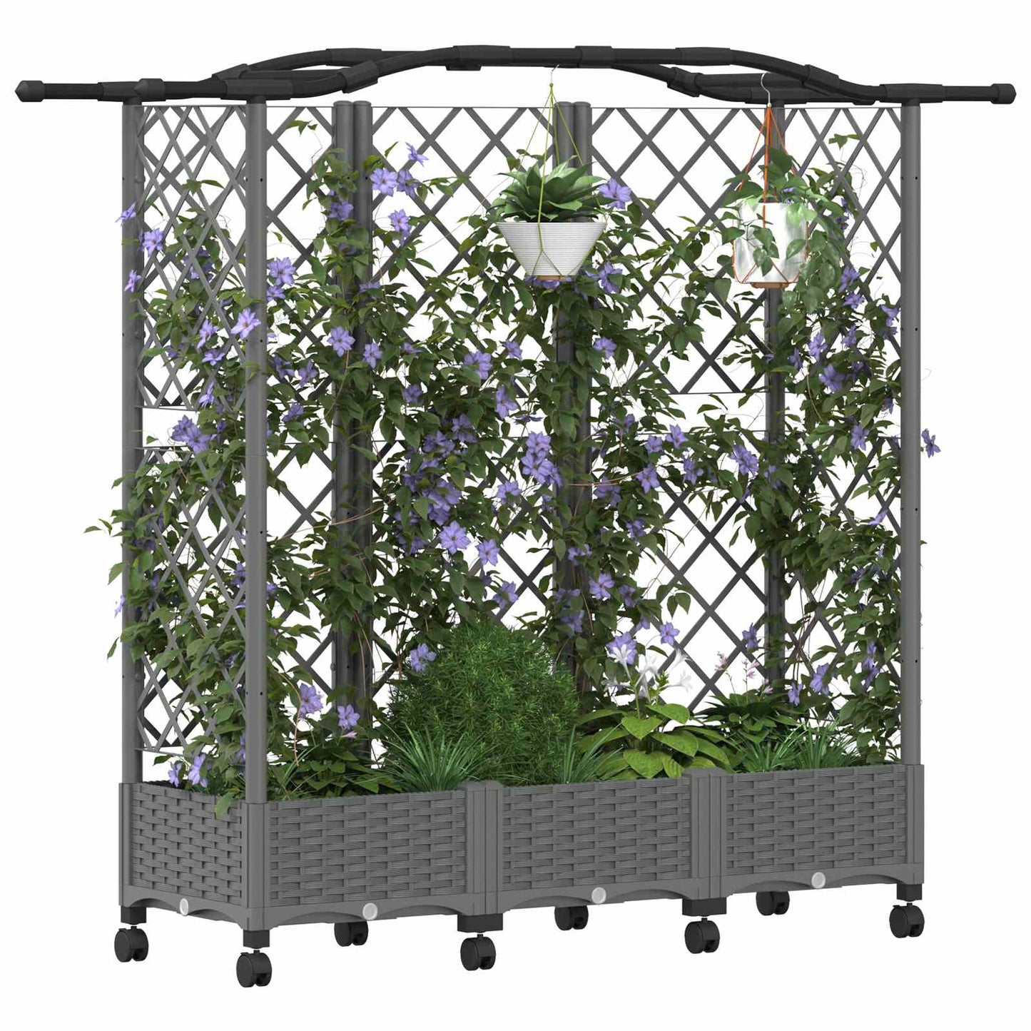 Raised Bed with Trellis and Roof Light Grey 163 x 40 x 129 cm