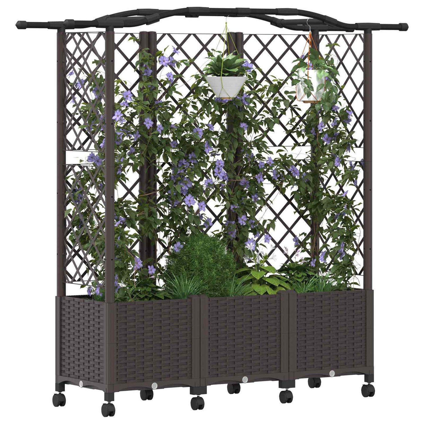 Raised Bed with Trellis and Roof Brown 163 x 40 x 144 cm PP
