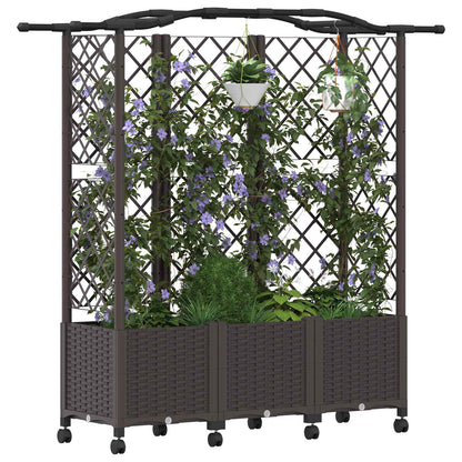 Raised Bed with Trellis and Roof Brown 163 x 40 x 144 cm PP